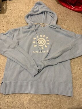 Life is Good Woman’s Hooded Sweater - Light Blue
